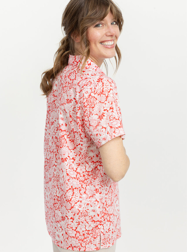 Maison-solfin - Chemisier femme en coton liberty rouge cerise – 52