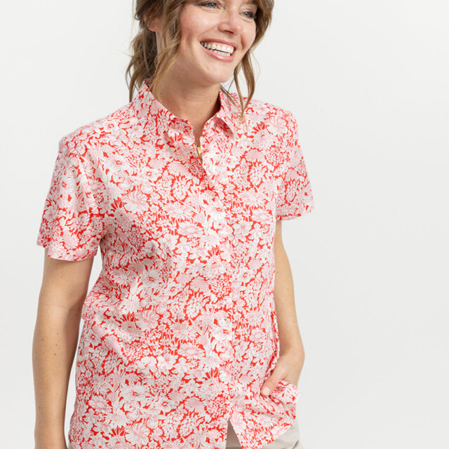 Maison-solfin - Chemisier femme en coton liberty rouge cerise – 52