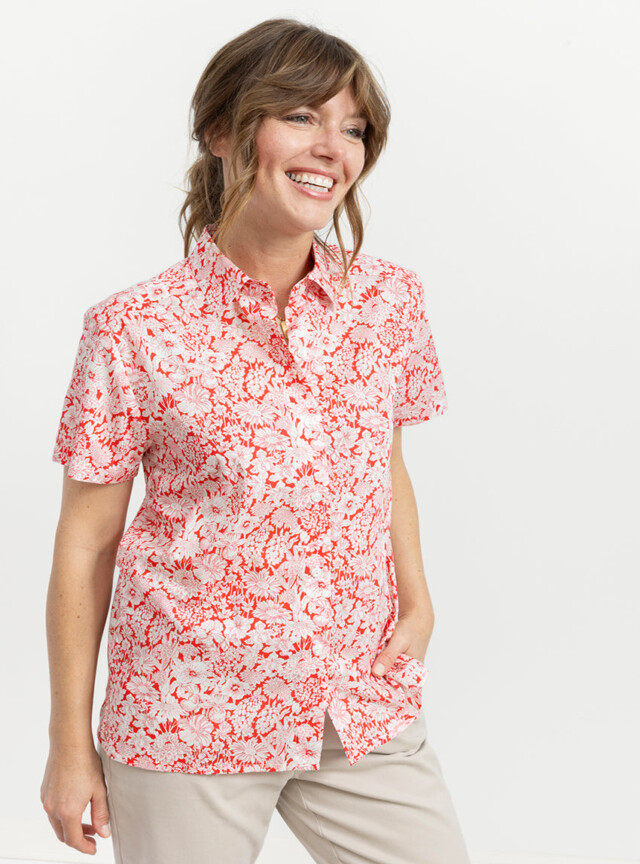 Maison-solfin - Chemisier femme en coton liberty rouge cerise – 52