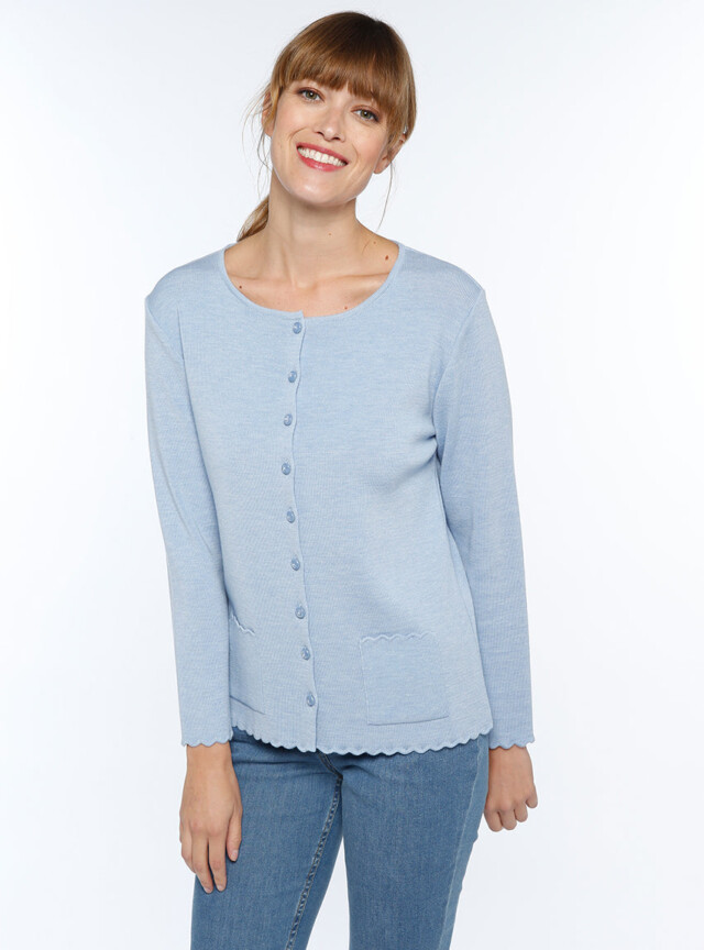 MAISON SOLFIN - Cardigan femme en laine mérinos Bleu Ciel Chiné