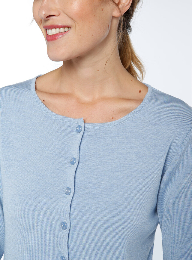 Maison-solfin - Cardigan femme en laine mérinos Bleu Ciel Chiné – 52