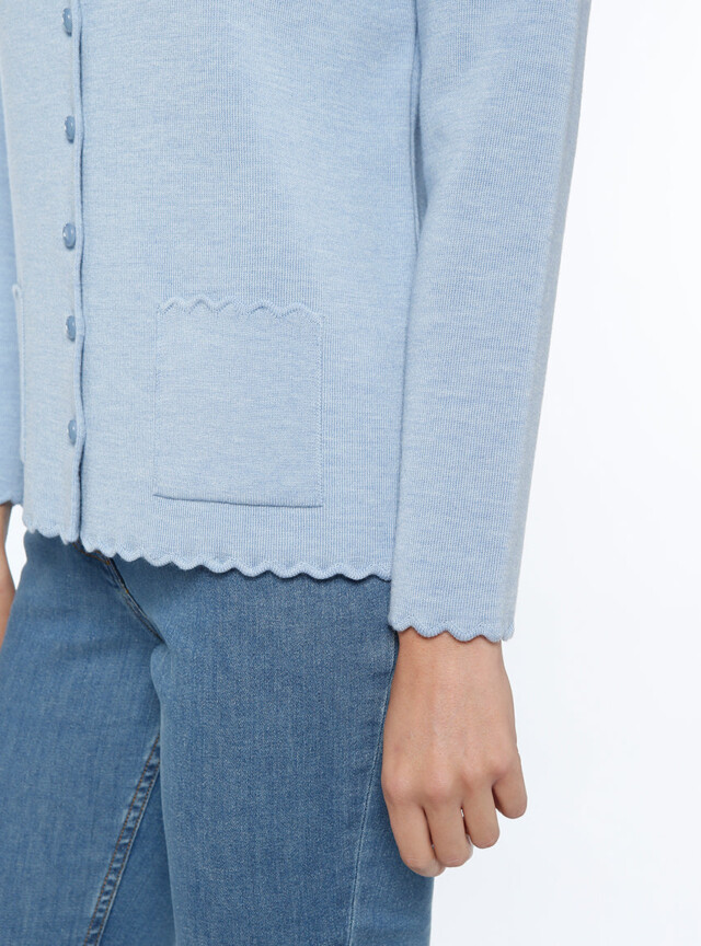 Maison-solfin - Cardigan femme en laine mérinos Bleu Ciel Chiné – 52