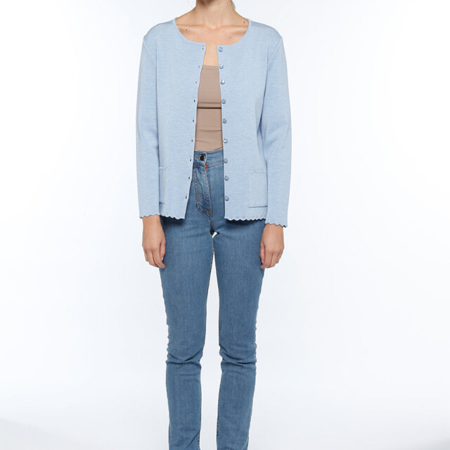 Maison-solfin - Cardigan femme en laine mérinos Bleu Ciel Chiné – 52