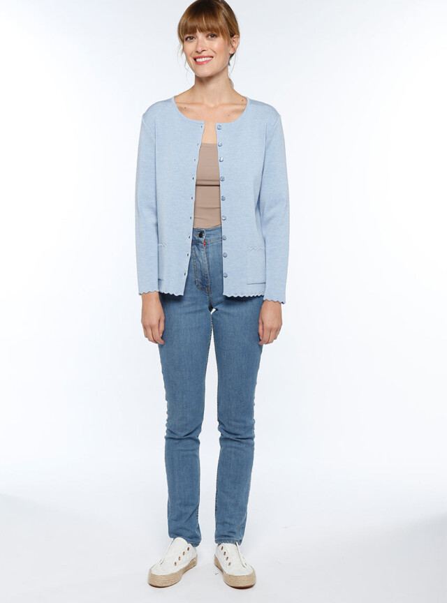 Maison-solfin - Cardigan femme en laine mérinos Bleu Ciel Chiné – 52