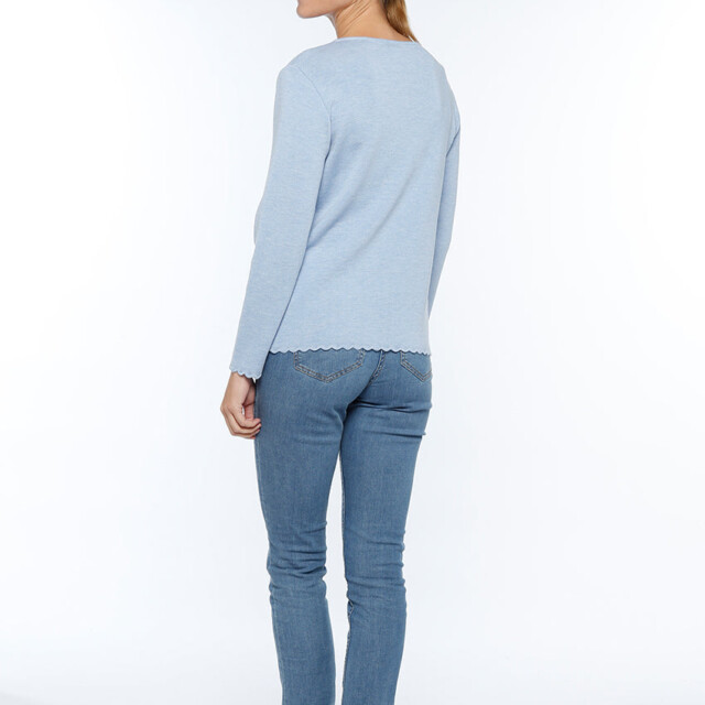Maison-solfin - Cardigan femme en laine mérinos Bleu Ciel Chiné – 52