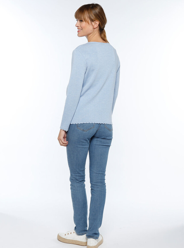 Maison-solfin - Cardigan femme en laine mérinos Bleu Ciel Chiné – 52