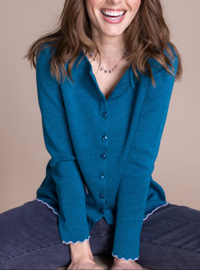 MAISON SOLFIN - Cardigan femme en laine mérinos Bleu d’hiver