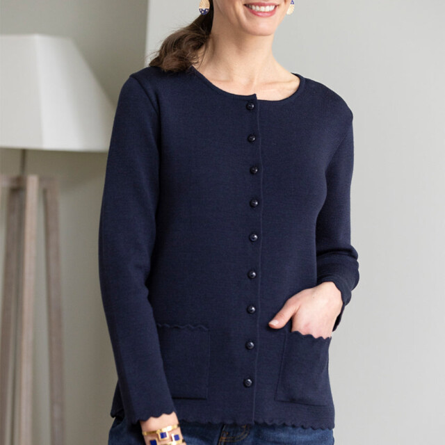 Maison-solfin - Cardigan femme en laine mérinos Bleu Marine – 40