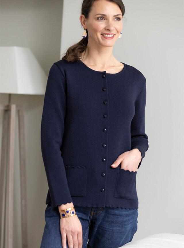 Maison-solfin - Cardigan femme en laine mérinos Bleu Marine – 40