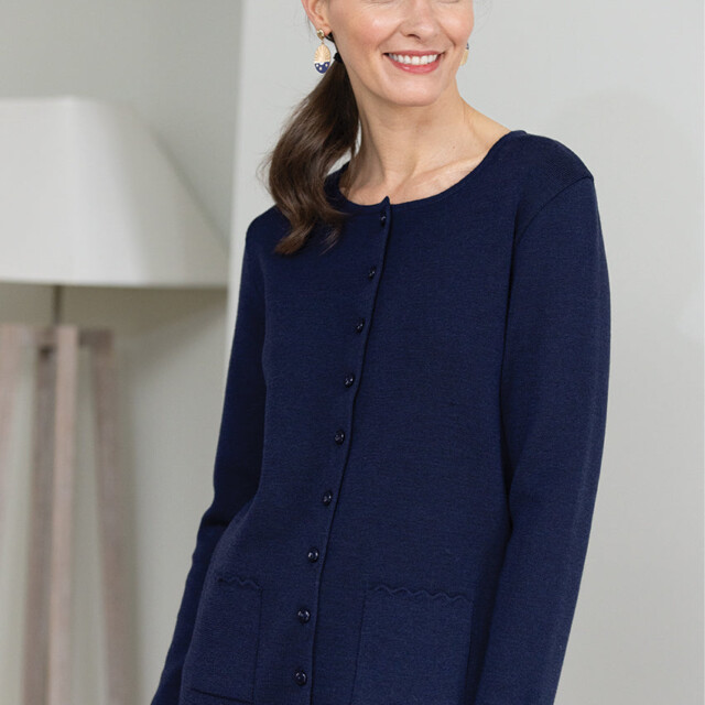 Maison-solfin - Cardigan femme en laine mérinos Bleu Marine – 40