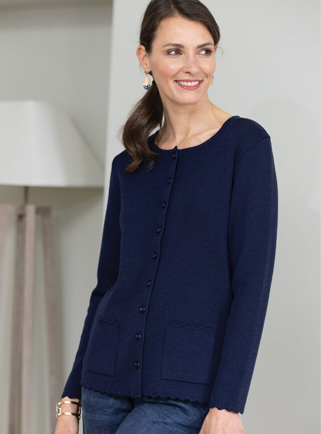 Maison-solfin - Cardigan femme en laine mérinos Bleu Marine – 40