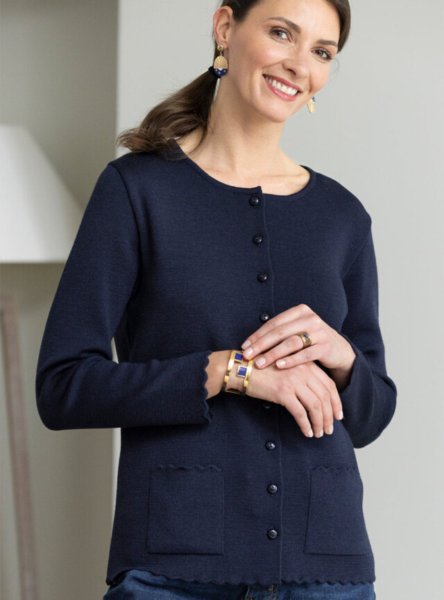 Maison-solfin - Cardigan femme en laine mérinos Bleu Marine – 40