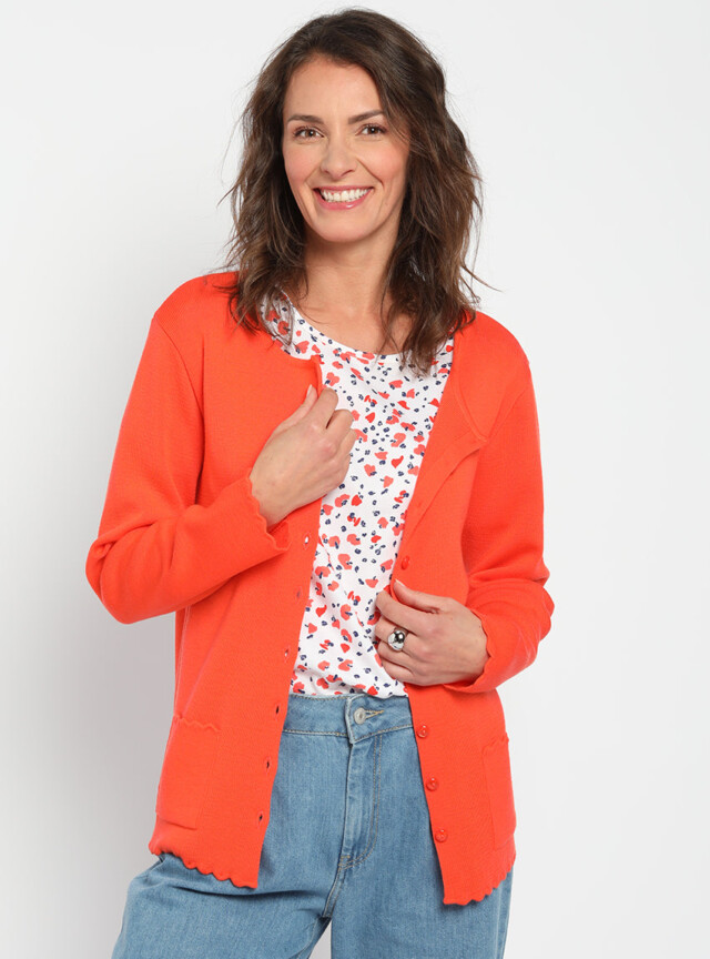 MAISON SOLFIN - Cardigan femme en laine mérinos Orange Pulpe