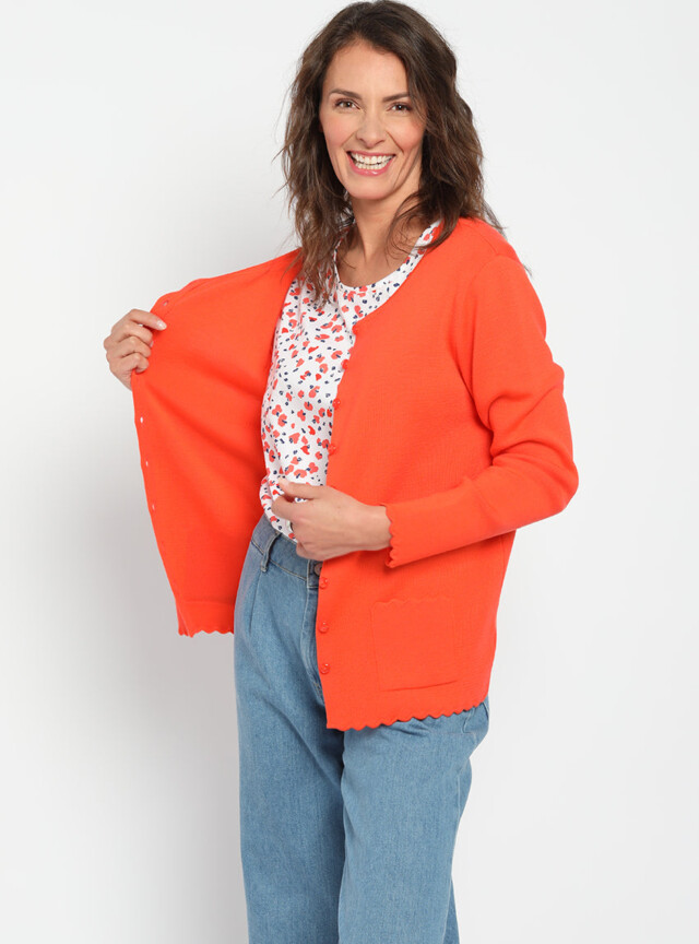 Maison-solfin - Cardigan femme en laine mérinos Orange Pulpe – 52