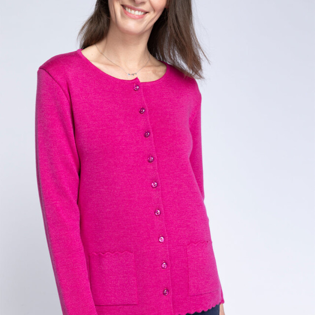 Maison-solfin - Cardigan femme en laine mérinos Rose Framboise – 52