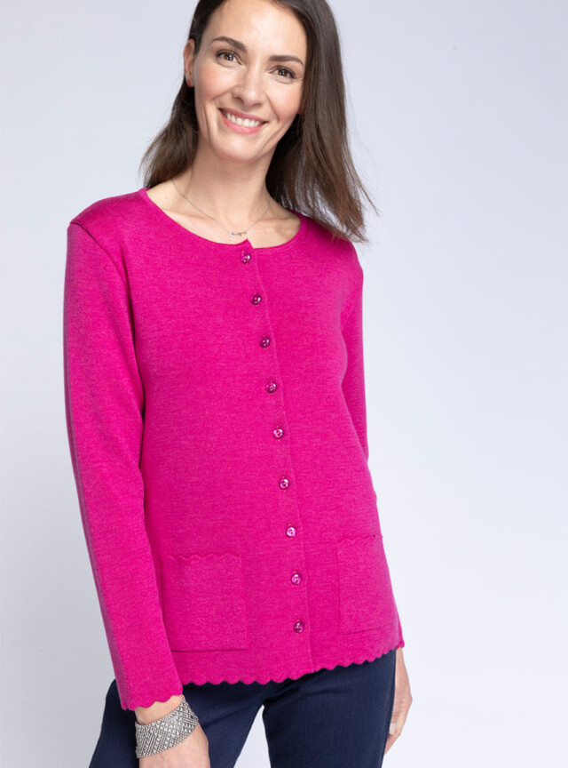 Maison-solfin - Cardigan femme en laine mérinos Rose Framboise – 52