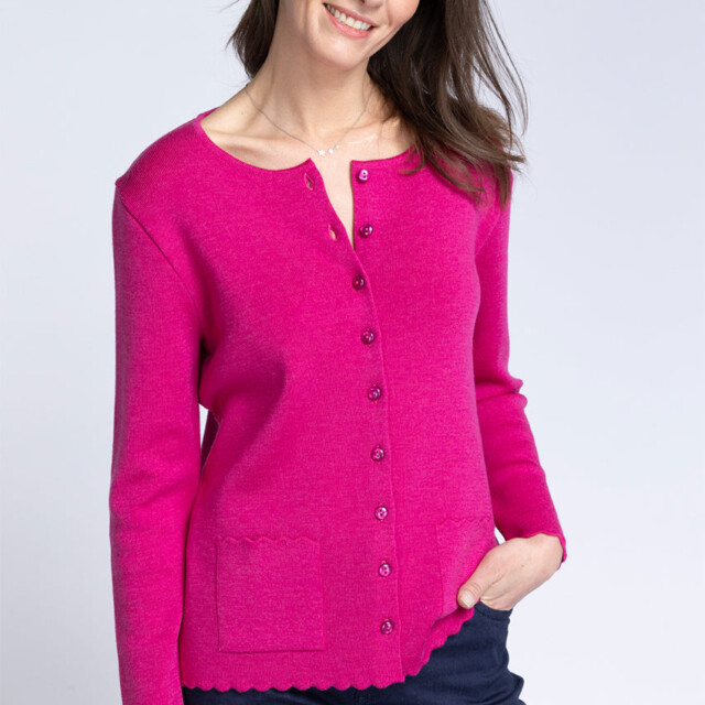 Maison-solfin - Cardigan femme en laine mérinos Rose Framboise – 52