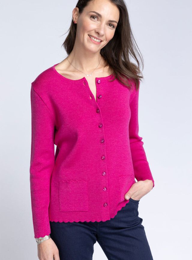 Maison-solfin - Cardigan femme en laine mérinos Rose Framboise – 52