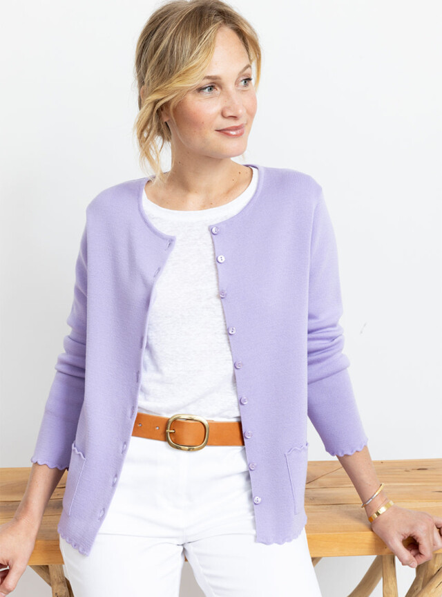Cardigan femme en laine mérinos Violet Pastel par la marque MAISON SOLFIN MAISON SOLFIN - Cardigan femme en laine mérinos Violet Pastel