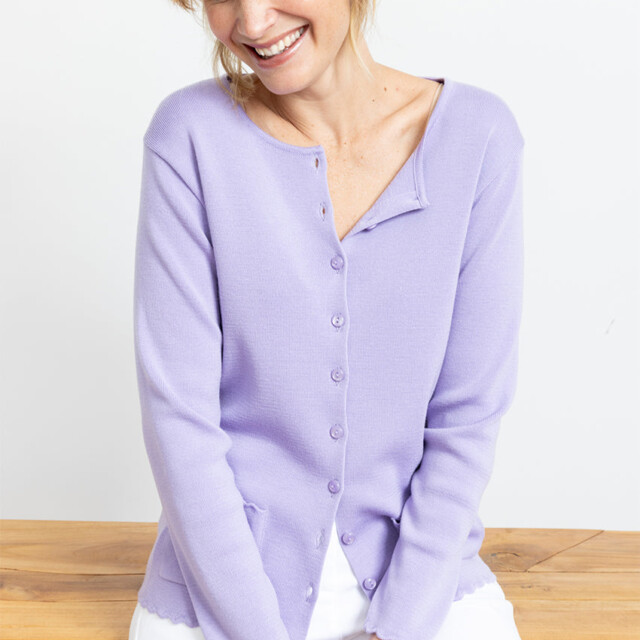 Maison-solfin - Cardigan femme en laine mérinos Violet Pastel – 52