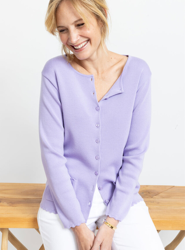 Maison-solfin - Cardigan femme en laine mérinos Violet Pastel – 52