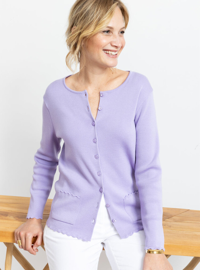 Maison-solfin - Cardigan femme en laine mérinos Violet Pastel – 52