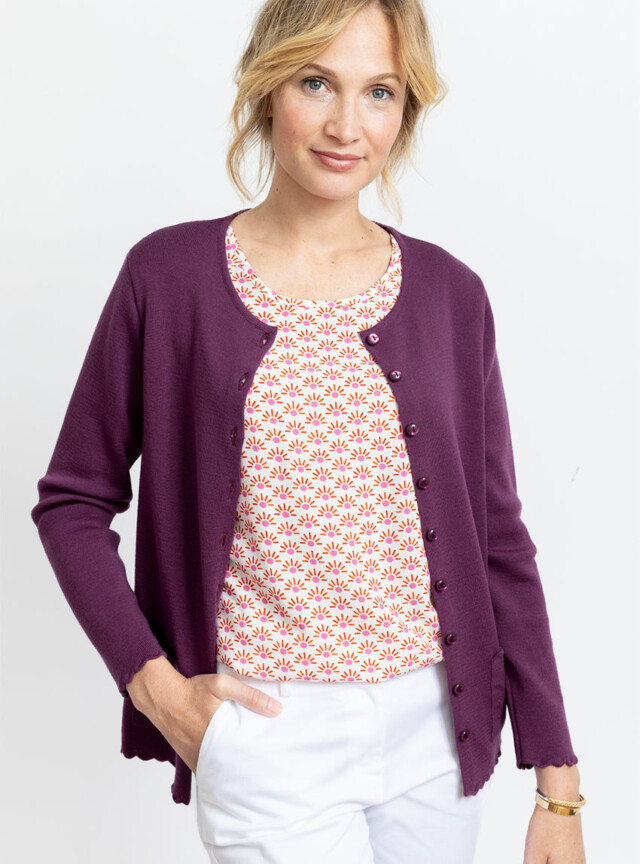 MAISON SOLFIN - Cardigan femme en laine mérinos Violet Prune