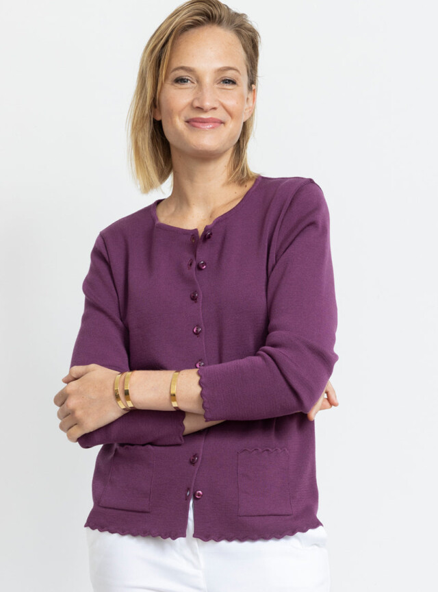 Maison-solfin - Cardigan femme en laine mérinos Violet Prune – 46