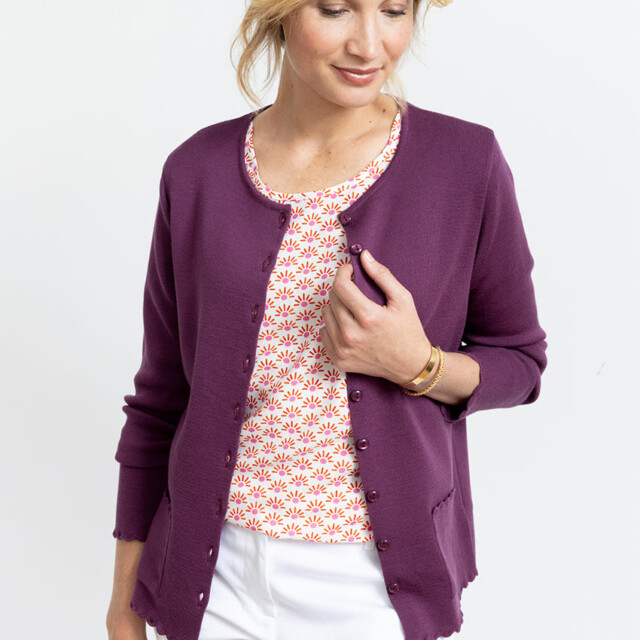 Maison-solfin - Cardigan femme en laine mérinos Violet Prune – 46