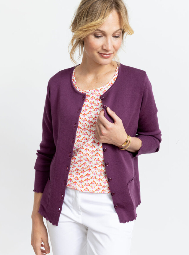 Maison-solfin - Cardigan femme en laine mérinos Violet Prune – 46