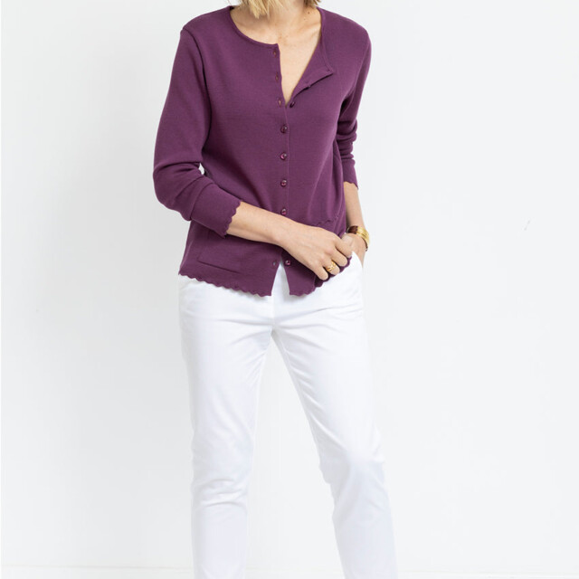 Maison-solfin - Cardigan femme en laine mérinos Violet Prune – 46