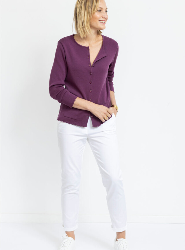 Maison-solfin - Cardigan femme en laine mérinos Violet Prune – 46