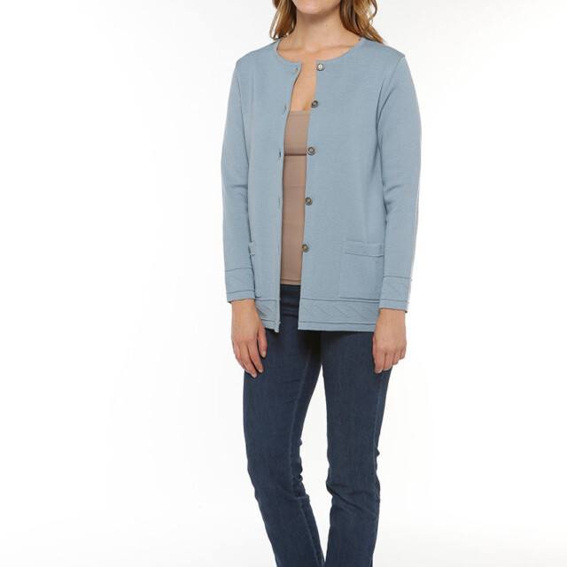 Maison Solfin - Veste longue femme en laine bleu brume – 38