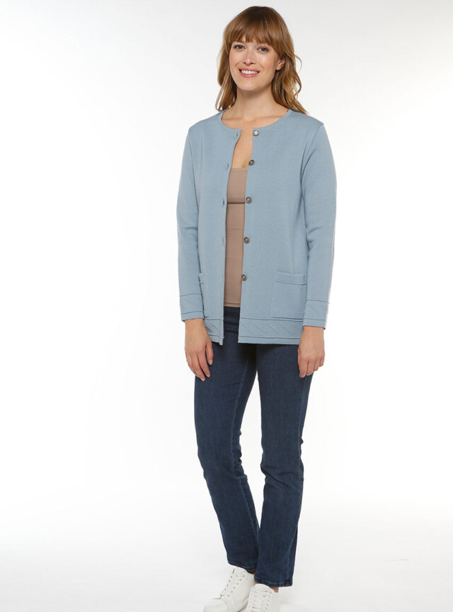 Maison Solfin - Veste longue femme en laine bleu brume – 38