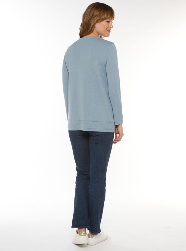 Maison Solfin - Veste longue femme en laine bleu brume – 38