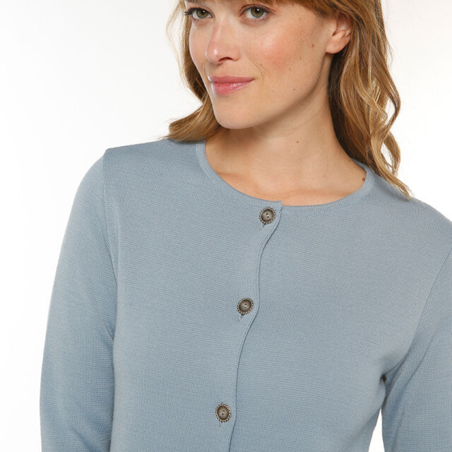 Maison Solfin - Veste longue femme en laine bleu brume – 38