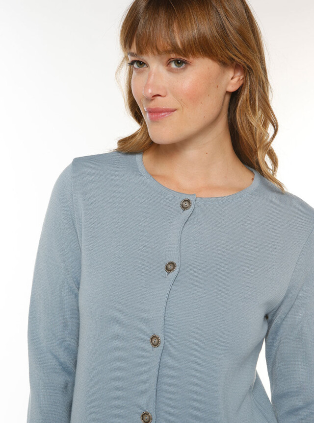 Maison Solfin - Veste longue femme en laine bleu brume – 38
