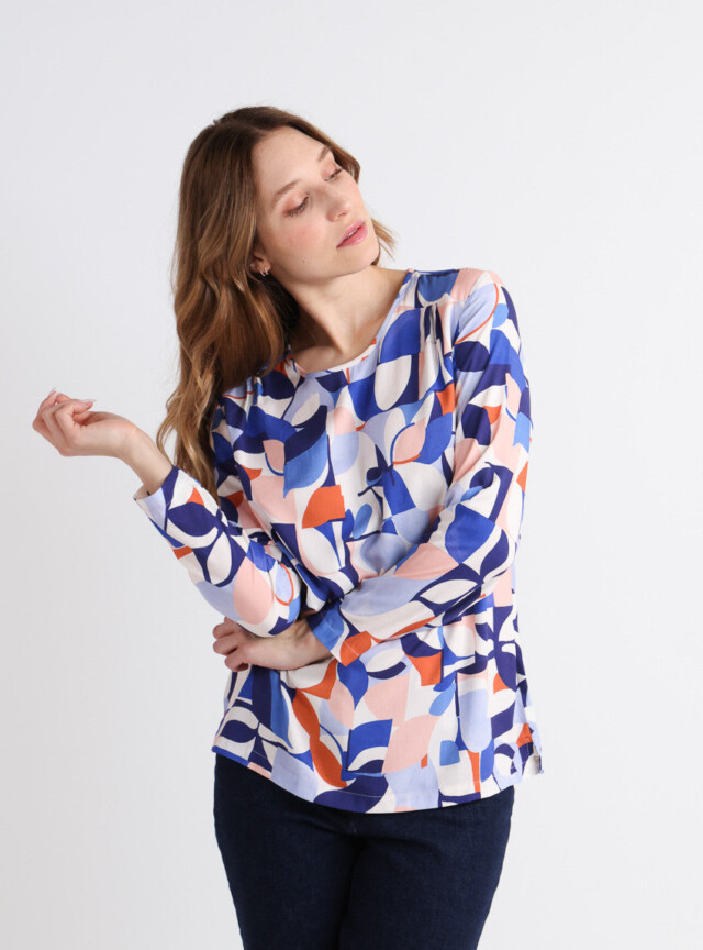 MAISON SOLFIN - Blouse femme imprimé 100% viscose bleu élégant