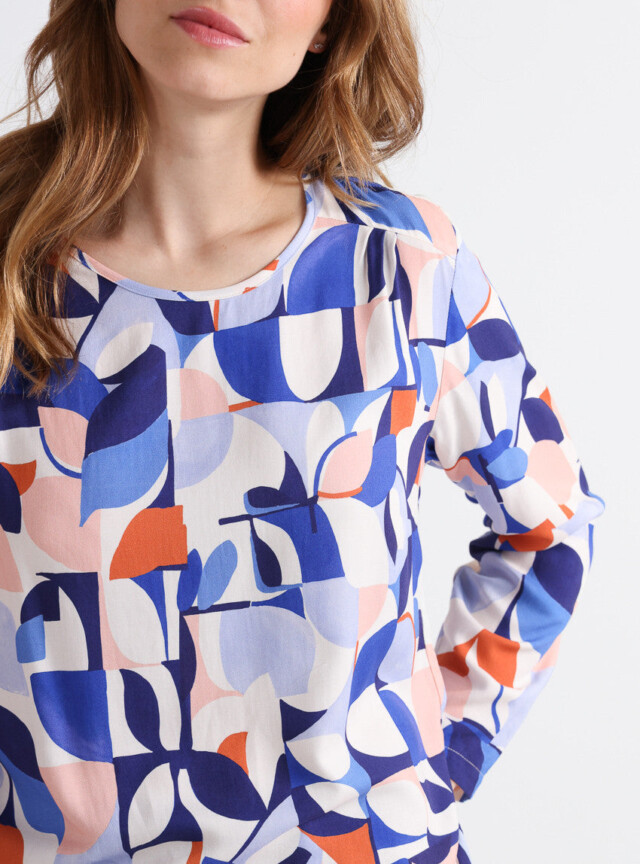 Maison-solfin - Blouse femme imprimé 100% viscose bleu élégant – 52