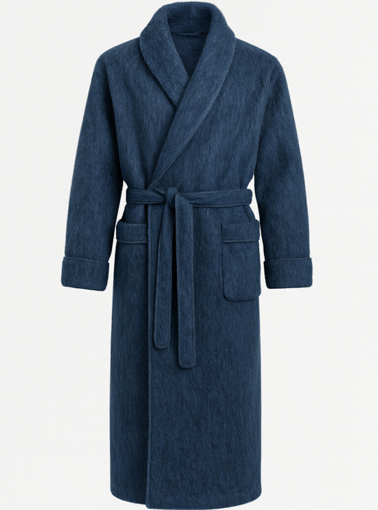 Maison-solfin - Robe de chambre homme en laine des Pyrénées  bleu océan – L
