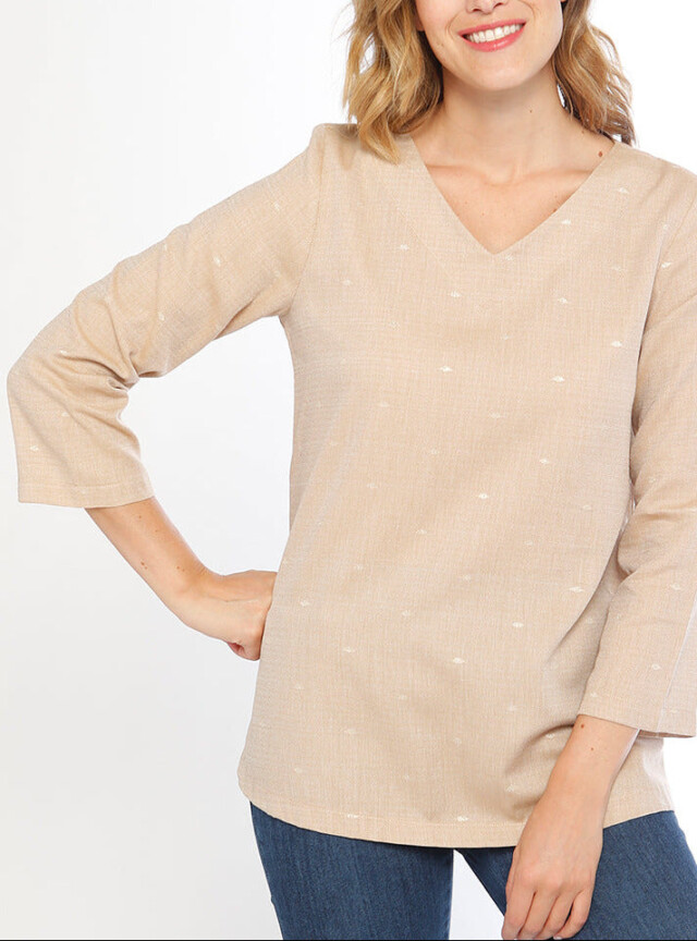Tunique femme beige forme trapèze en coton par la marque MAISON SOLFIN MAISON SOLFIN - Tunique femme beige forme trapèze en coton