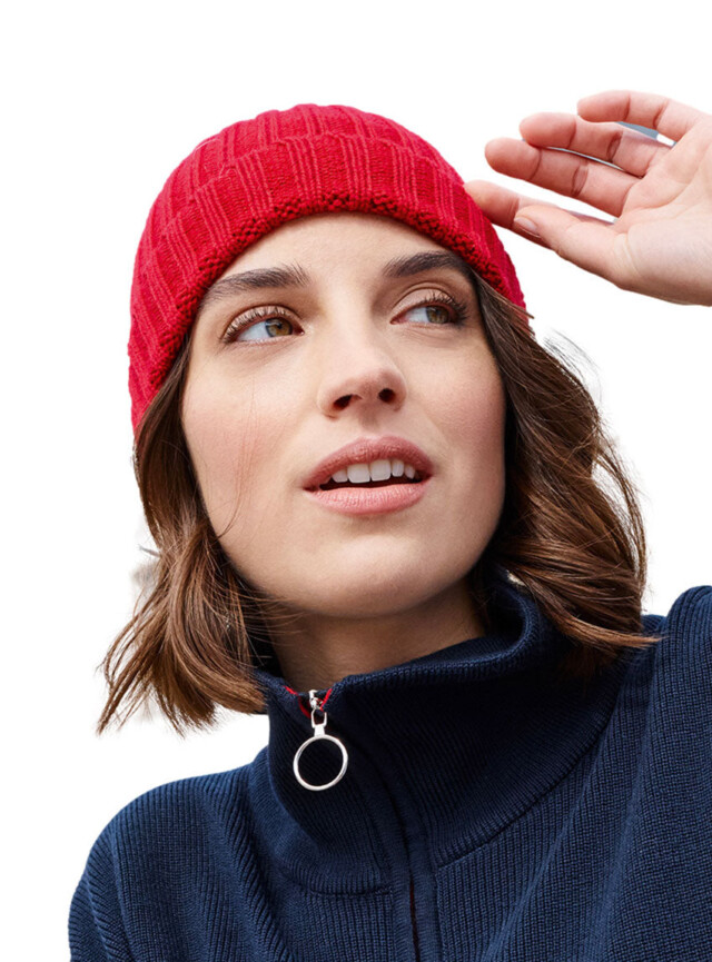 Maison Solfin - Bonnet femme en laine mérinos rouge – U