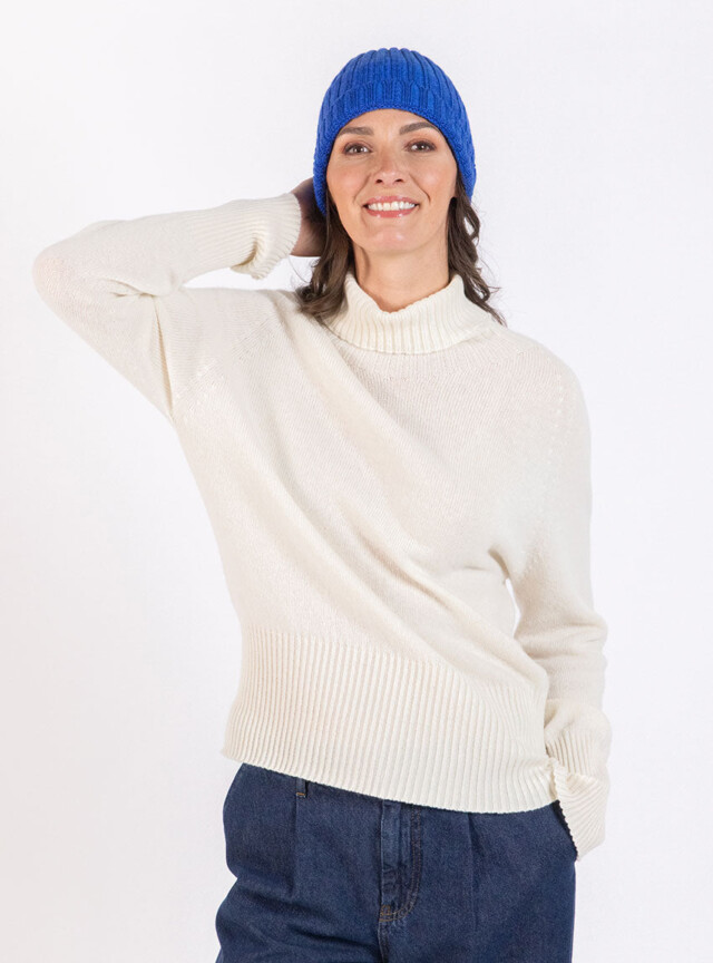 Maison Solfin - Bonnet femme en laine mérinos bleu – U