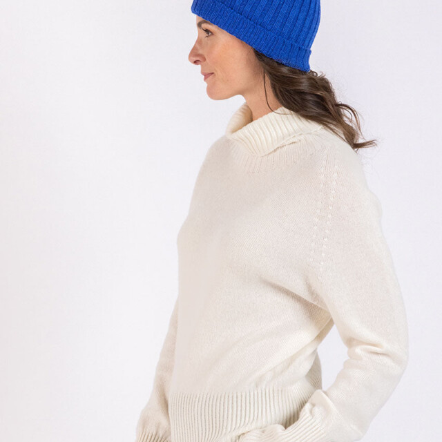 Maison Solfin - Bonnet femme en laine mérinos bleu – U