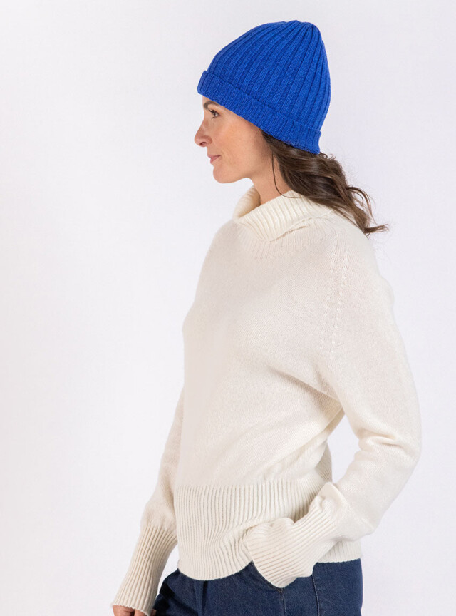 Maison Solfin - Bonnet femme en laine mérinos bleu – U