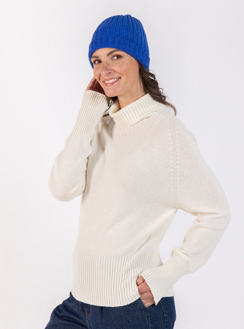 7252 bleu tonique 3 Maison Solfin - Bonnet femme en laine mérinos bleu – U
