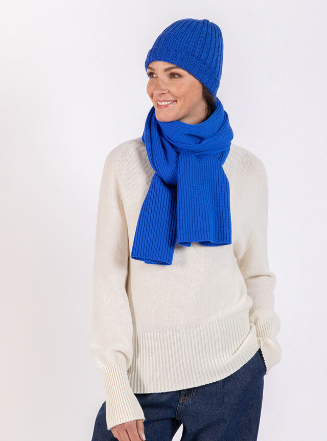 Maison Solfin - Bonnet femme en laine mérinos bleu – U