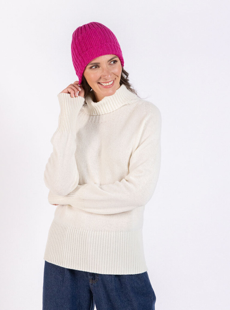 Maison Solfin - Bonnet femme en laine mérinos rose – U