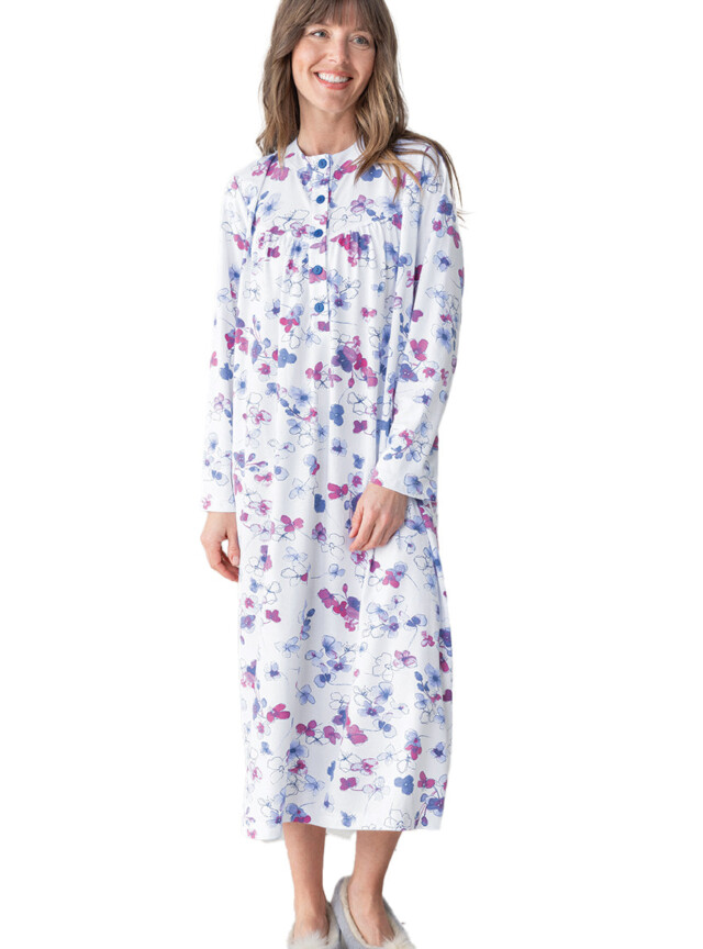 Chemise de nuit femme imprimée en coton bleuet par la marque MAISON SOLFIN MAISON SOLFIN - Chemise de nuit femme imprimée en coton bleuet