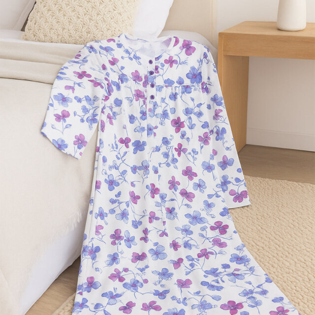 Maison-solfin - Chemise de nuit femme imprimée en coton bleuet – 5